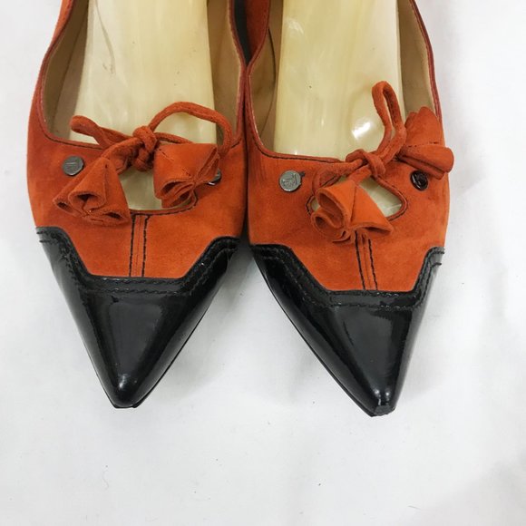 Tods two tone ballet flats Pointy toe Black Patent Red suede - Picture 3 of 7